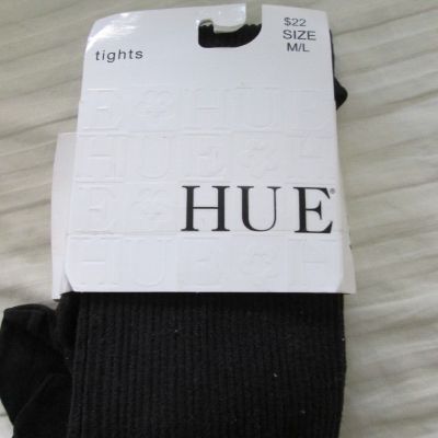 HUE Size M/L Black Ribbed Solid Control Top Tights NEW